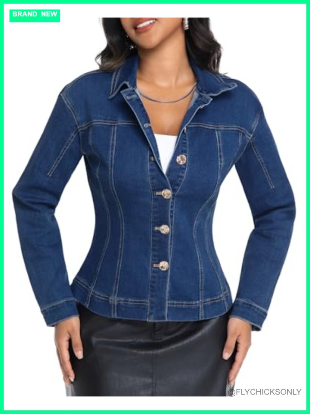 Stretch Denim Jacket Women Cinched Waist Button Down Long Sleeve